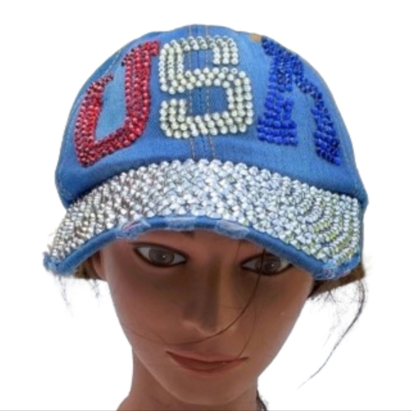 USA denim cap with bling‎  NEW - Picture 1 of 7